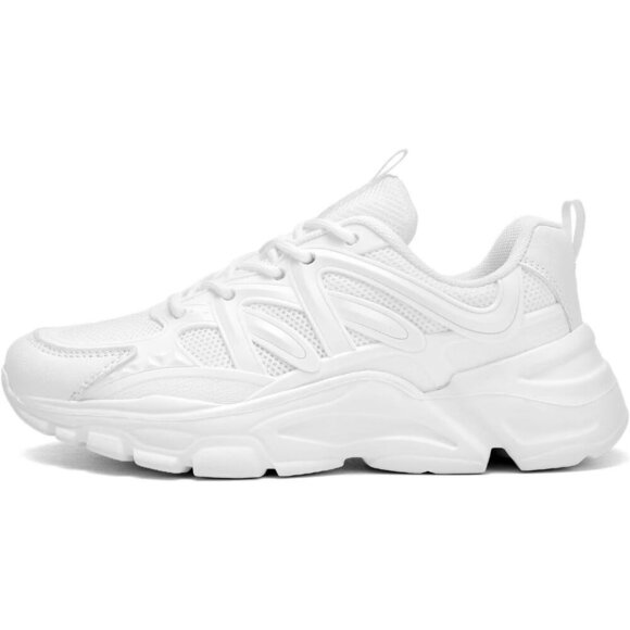 Women's White Fashion Running Walking Lightweight Casual Sneakers Ladies Shoes - Picture 2 of 7